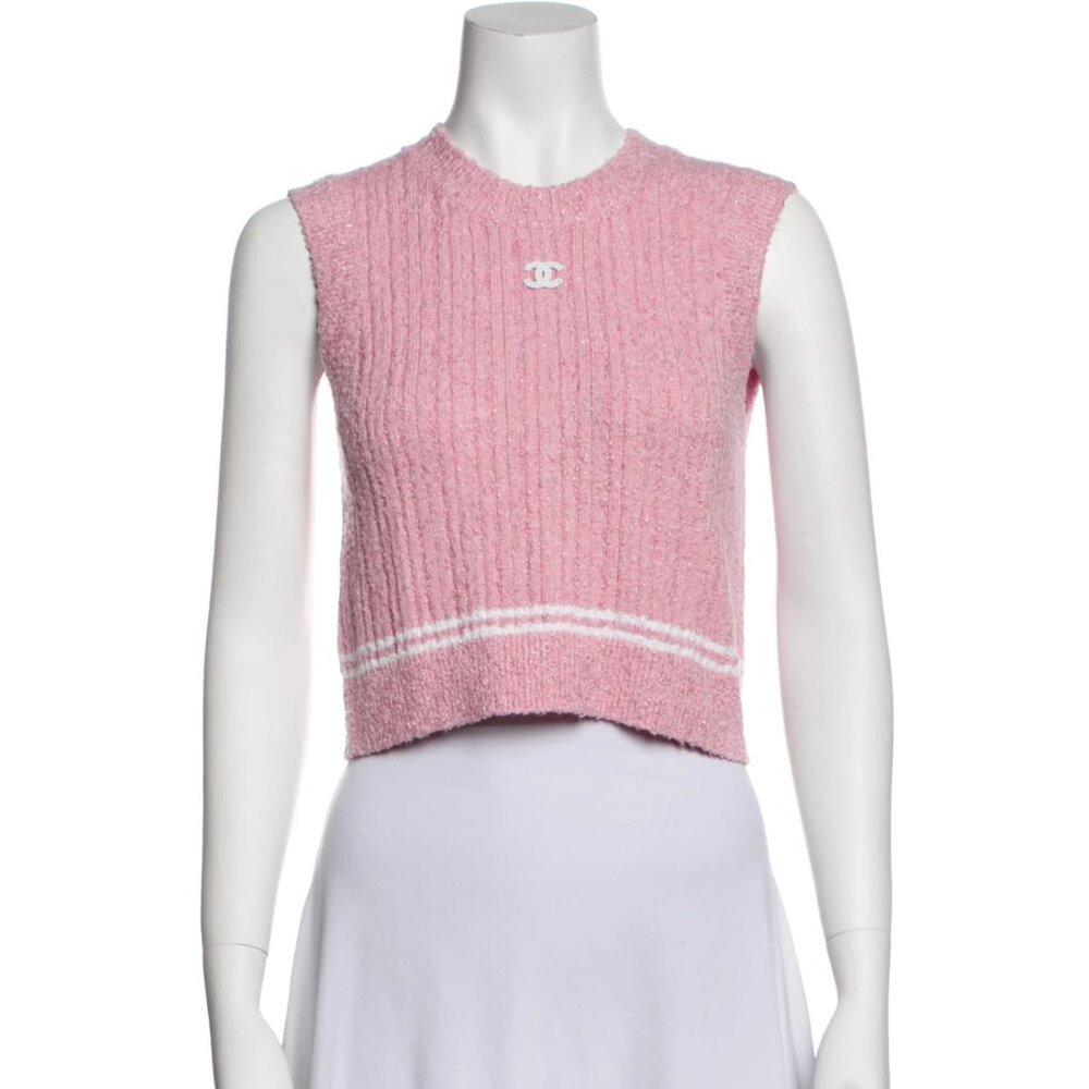 CHANEL Chanel Authentic 2022 Crew Neck Crop Top  Size 36 S Small Wool Knit CC